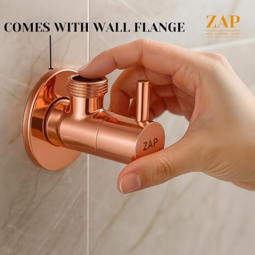 Image of ZAP Elegant Rose Gold Angle Valve Set - Pack of 4 | Solid Brass Construction with Wall Flange | For Tap, Jet Spray & Geyser Use