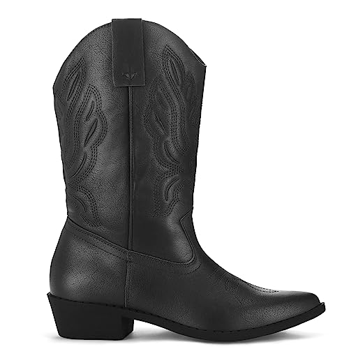 Image of mysoft Cowboy Boots For Women - Western Cowgirl Boots Mid Calf Chunky Heel Booties Pointed Toe Country Shoes