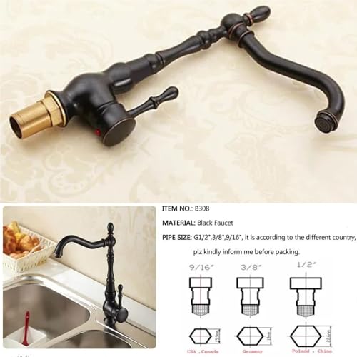 Robinet de cuisine bronze noir résistant mitigeur pivotant B309