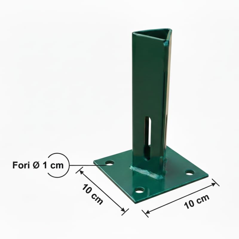 RETELANDIA L'OUTLET DELLE RECINZIONI Base Verde per Palo a T 30 mm a Tassellare su Muretto e Cemento con Piastra - Kit 8 basi