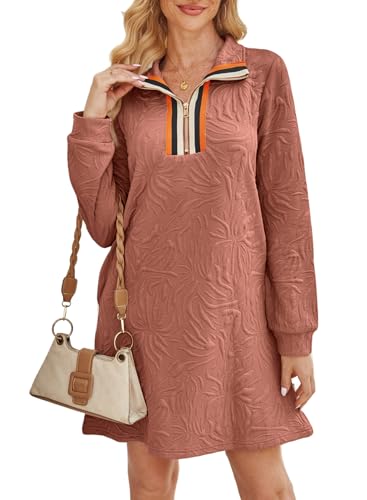 Image of BLENCOT Women's Dress Zip Up Stand Neck Pullover Sweatshirt Mini Dresses