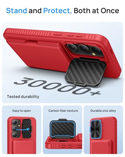 Image of for Samsung Galaxy S25 FE Wallet Case with Card Holder & Camera Lens Cover Stand, Military Grade Drop Protection Shockproof Rugged Stand Protective Phone Case for S25 FE 6.7 inch 2025, Red