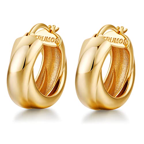 Image of FRUMOS 18K Gold Plated Chunky Hoop Earrings for Women Fashion Thick Gold Hoops Set Jewelry for Birthday Christmas Gifts