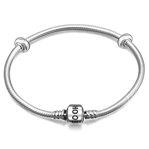 Soukiss Charms 925 Sterling Silver Snake Chain Bracelet With 2 Stopper Beads Charms Bracelet (18 Cm-7.1 Inches) #TOP20