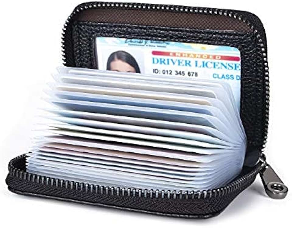 Aiyo Fashion Genuine Leather Credit Card Holder Wallet RFID Blocking Secure Card Case ID Case Organizer Zipper Wallet (A-Classic Black)
