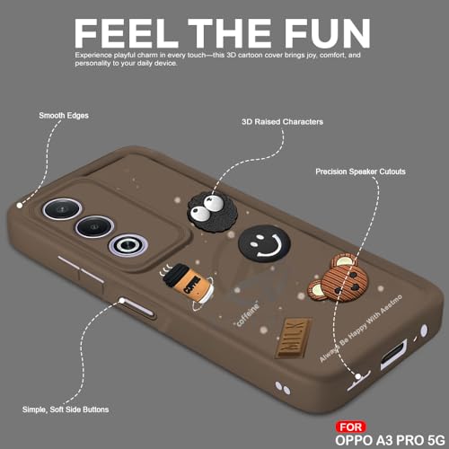 Image of AESTMO Back Case Cover for Oppo A3 Pro 5G Cover | Cute Fun Cartoon 3D Ball | Coffee Silicone Case | Full Body Protection | Camera Protection Back Cover for Oppo A3 Pro 5G (Brown)