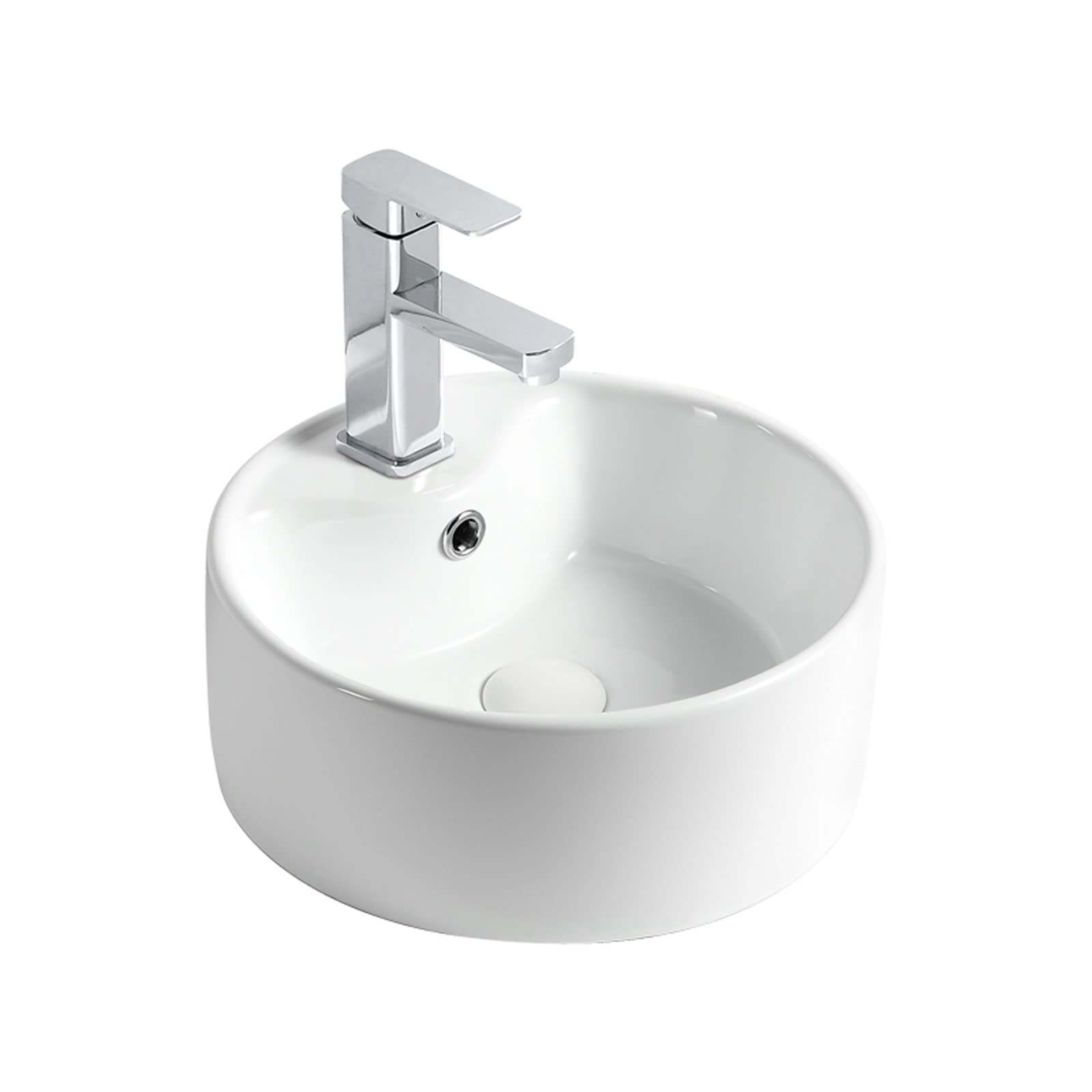 CWCQGH Bathroom Vessel Sink 15.7'' Round Bathroom Sink with Faucets Bathroom Sinks Above Counter, White Bathroom Vessel Sinks,Ceramic Vessel Sink,Counter top Sink,Round Vessel Sinks