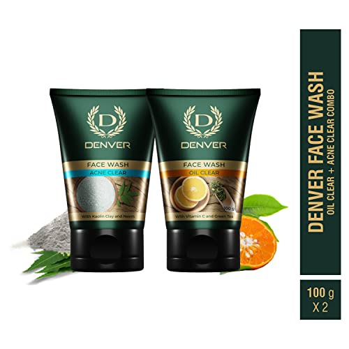 Image of DENVER Oil Clear + Acne Clear Face Wash - 100GM Each (Pack of 2) | Oil Control /Acne Control Cleansing Gel - Remove Acne & Lighten Dark Spots Face Gel for Men