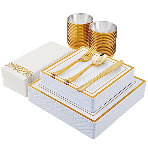 210pcs gold dinnerware set 30 guest,gold party supplies,60 gold r…
