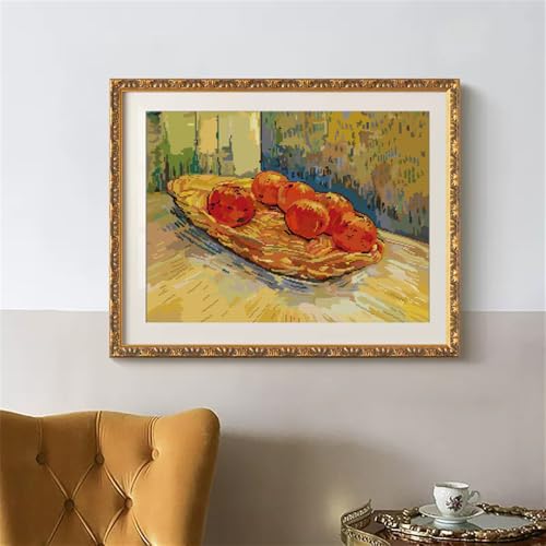Image of JOYSEWING Six Oranges Pattern Printed Cross Stitch Stamped Kits Van Gogh Art Craft kit Embroidery Kits for Beginners DIY Home Decor (Van Gogh-Basket and Six Oranges(14CT) 18.50 x16.14 inch)