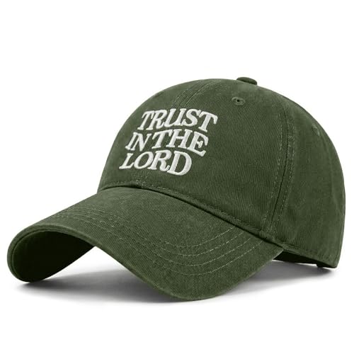 Fkatuzi Trust in The Lord Hats for Men Women Christian Jesus Faith Hats Religious God Hat Embroidered Baseball Caps Cotton(Army Green)