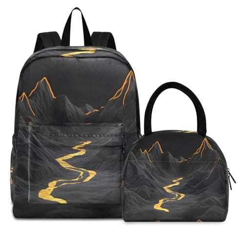 Backpack Lunch Box Set Large Capacity Travel Backpacks and Insulated Lunch Bag for Commute Hiking Picnic Surreal Landscape Print