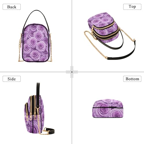 Vivid Flowers Purple Floral Shoulder Purse for Women Printed Chain Strap Cell Phone Purse Quilted Zipper Crossbody Bowler Bag4