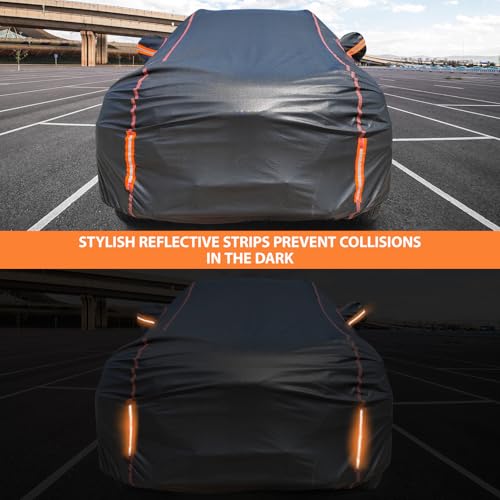 Image of Car Cover Waterproof All Weather, 6 Layers Full Exterior Covers with Zipper Cotton, Mirror Pocket. Outdoor Car Cover UV Snow Rain Wind Dust All Weather Outdoor Protection for SUV (185-190 inch)