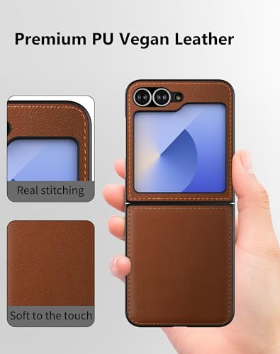 Cresee MQL-Z FLIP 6-BROWN Case For Samsung Galaxy Z Flip 6 (2024) Pu Vegan Leather Back & Hard Pc Bumper Phone Case thumb #2