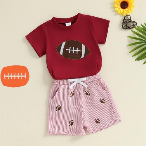 Football Toddler Baby Boy Girl Outfit Embroidery T Shirt and Plaid Shorts Set Kids Game Day Clothes 5