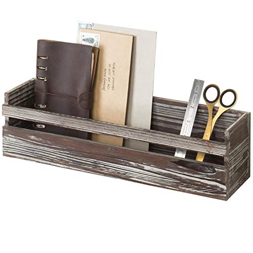MyGift Wall Mounted Decorative Torched Wood Shelf, Storage Box Organizer, Dark Brown