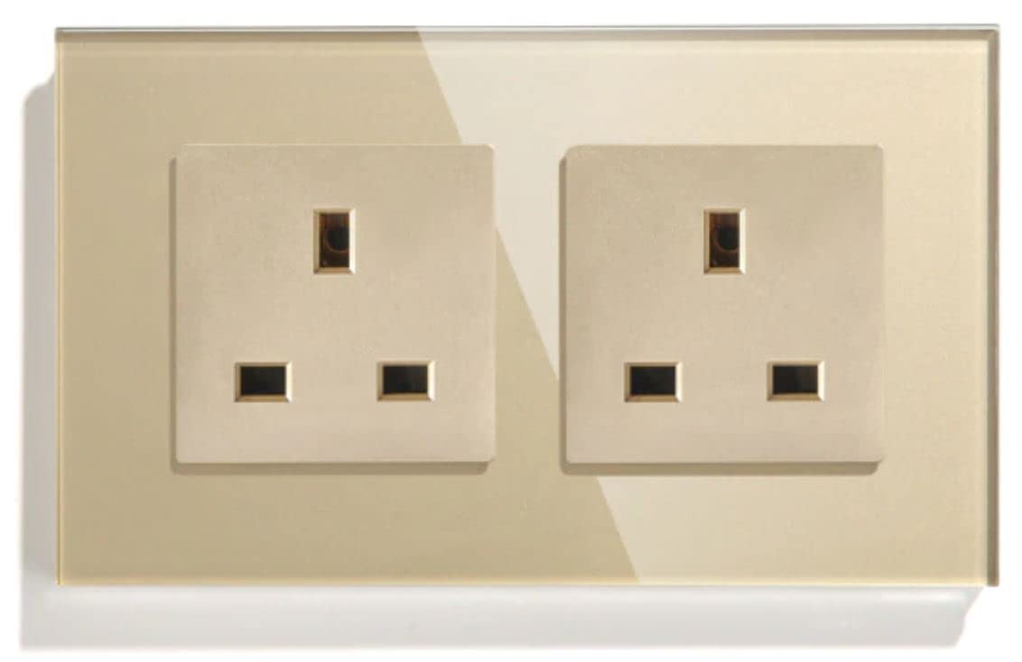 Eazyliv Smart SolutionsTuya SmatLife WiFi Wall Socket UK Outlet Glass Panel Remote Control Works with Amazon Alexa/Google Home (Golden, Double Socket)