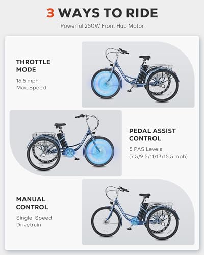 VIRIBUS Electric Tricycle for Adults, 24 26 inch Electric