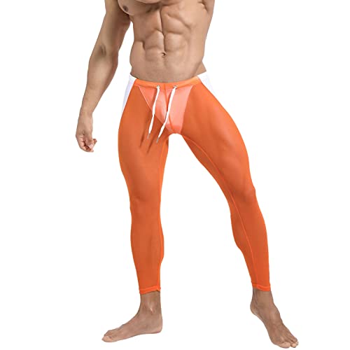 Generisch Leggings de malla para hombre, pantalones de malla transparente con cordón, ropa interior sexy, naranja, M