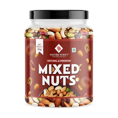 Image of Nature Purify Mixed Dry Fruits Premium Blend 1kg | Almonds, Cashews, Kishmish, Apricots & Seeds Mix | Fresh Crunchy Nut & Fruit Combo Pack for Snacking & Gifting |