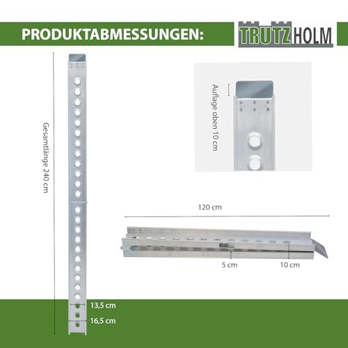 TRUTZHOLM Auffahrschiene klappbar 240 cm Tragkraft 50 kg Alu grau gelocht Fahrradrampe Rampe