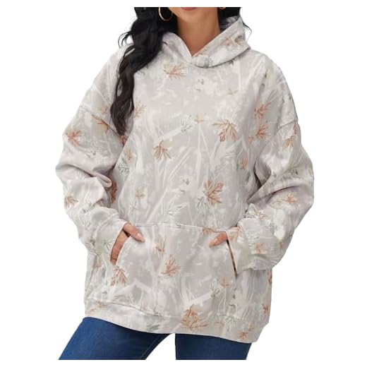 Eutten Womens Camo Hoodies Maple Leaf Print Oversized Sweatshirt Pullover Sweatshirts Long Sleeve with Pocket Fall Outfits