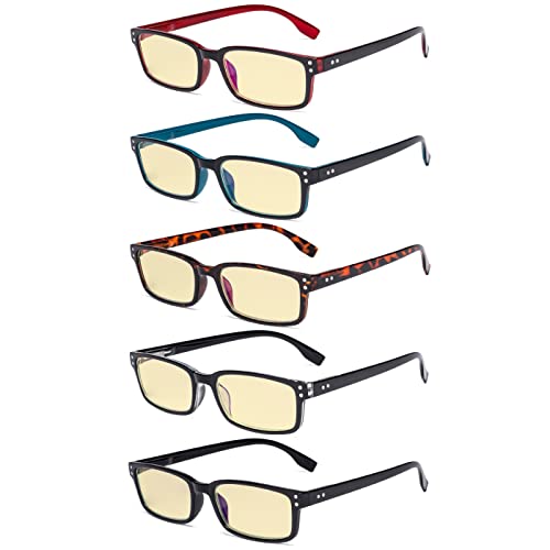 Image of Eyekepper 5 Pack Blue Light Filter Glasses Classic Rectangular Computer Reading Glasses Yellow Tinted +0.75