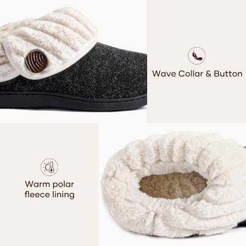 Wishcotton Women's Wool Cozy Memory Foam Winter Slippers Indoor Outdoor with Fuzzy Faux Fur Collar4