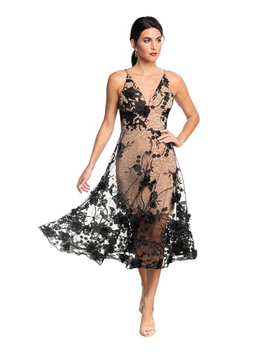Image of Dress The Population Womens Audrey Spaghetti Strap Midi A-line 3D Floral Dress