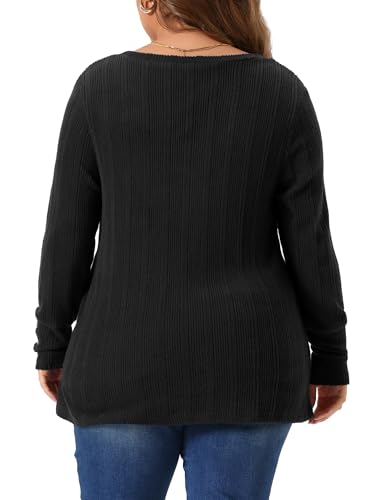 Image of Agnes Orinda Plus Size Knit Tops for Women Long Sleeve V Neck Button Stretch Casual Pullover Sweater Blouses