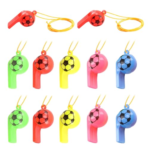 NyxSeat 12 silbatos de fútbol, silbato de plástico, juguete para niños, silbato de juguete, silbato deportivo, silbato de fútbol, entrenamiento infantil, silbato deportivo con correa para el cuello