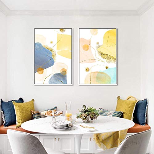 Peinture abstraite en marbre et lignes dorées pour salon scandinave 70x100cm