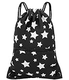 HOLYLUCK Drawstring Backpack Bag Sport Gym Sackpack (white star)