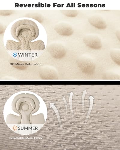 Image of TinlyFinly Infant Car Seat Insert with Extra Cushion for Preemie to Toddler, Reversible Newborn Carseat Insert for Baby Head Body Support, Fits for Stroller, Baby Swing, Bouncer - Dots, Beige