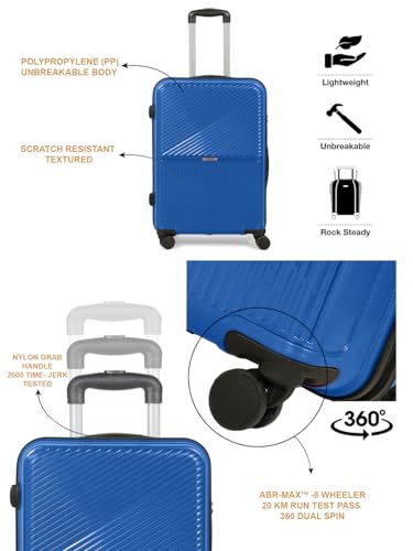 Image of Teakwood Set of 2 8 Wheels Trolley Bag, Hard Cabin with Zipper Closure, Adjustable Push Button & Cross Side Strap, Number Lock System 360 Degree (Set of 2, Royal Blue)