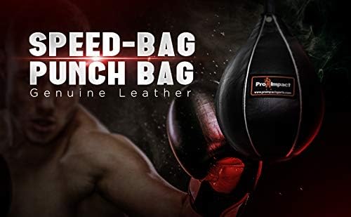 Pro Impact Leather Speed Bag – Pear Shaped Hanging Ball for Boxing, MMA & Muay Thai – Training Equipment for Doorway Hanging or Ceiling – Boxer Accuracy Workout, Drills & Exercise – Punching Trainer
