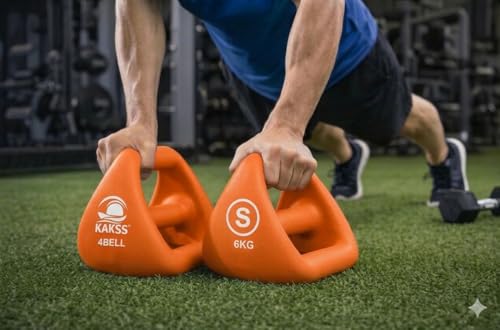 Image of Kakss 4BELL Multipurpose Gym Equipment 4-in-1 Dumbbell, Kettlebell, Push-Up Bar & Med Ball, Compact Home Workout Tool for Men & Women,(ONE PIECE) (6kg Orange)