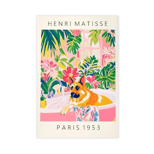 Poster sur toile berger allemand déco murale tropicale bureau chambre 61x91cm