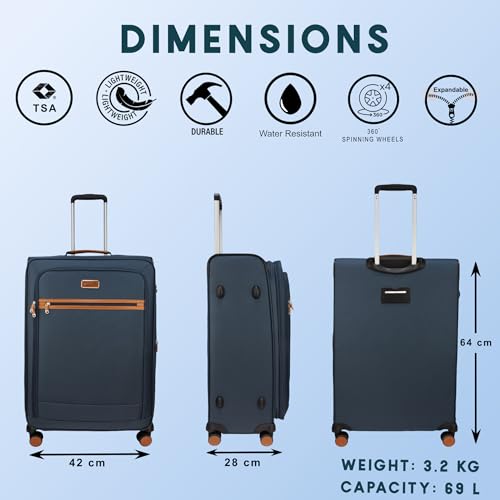 Image of F Gear Softair Medium Soft Luggage | Lightweight Expandable Carry-On Trolley Bag with 360 Spinner Wheels, Silent 8-Wheel System, Built-in TSA Lock, Anti-Theft Zipper & Luggage Tag (.Navy)