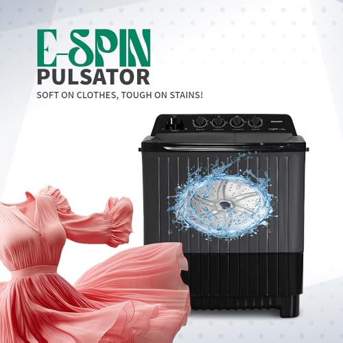 Image of SHARP 7.5 kg, 5 star Rating with E-Spin Pulsator,Semi-Automatic Top Loading Washing Machine, 1300 RPM (ES-SD75NB-TS, Steel Grey, Pure Wave)
