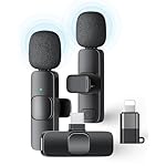 2 Pack Wireless Lavalier Microphone for iPhone iPad and Android Phone, Lapel Mic Plug and Play Wireless Mic Noise Reduction Microphone for Video Recording Interview Podcast Vlog YouTube Tiktok