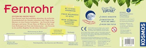 KOSMOS ‎676872 Fernrohr - Entdecke Deine Welt, Linsen-Fernrohr mit 12facher Vergrößerung. Stabiler Okularauszug aus Metall. Für Kinder ab 8 Jahre mit Tipps zur Anwendung und Beobachtungen