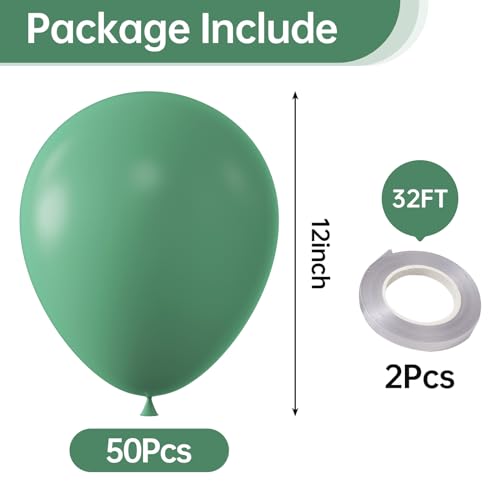 Image of KALOR 12 Inch Retro Bean Green Balloons, 50 Pcs Latex Helium Balloons for Kid's Birthday Party, Baby Shower, Wedding, Graduate Party Decorations