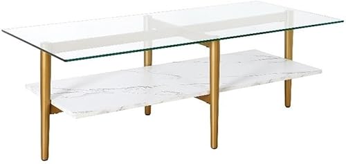 Miniatura 41 de Otto - Mesa de centro redonda de 36 pulgadas de ancho con estante MDF en latón/laca blanca Latón/blanco.,Oro/Nog,Bronce ennegrecido/mármol