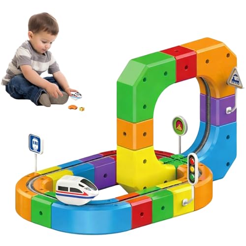 Kit de train électrique, jouet de chemin de fer avec rails et cascades - Kit de blocs de construction modulaire avec charge USB - Train de Noël pour enfants à partir de 3 à 6 à 8 ans (51 pièces)