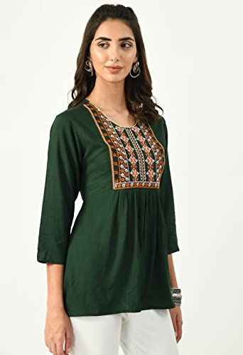 Image of GLAMEO Women's Rayon Classic Heavy Embroidery Stylish Top