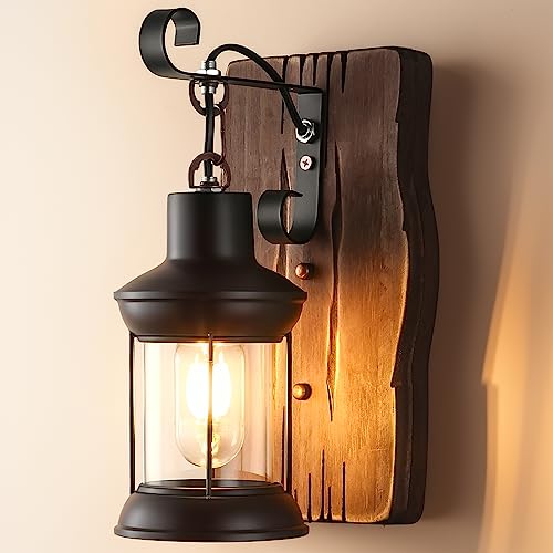 Image of Rustic Wall Sconces Farmhouse Wood Wall Light Fixtures Retro Industrial Wall Lamp for Stairway Hallway Dining Room Loft Indoor Areas