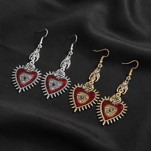Gothic Earrings for Women Vintage Rose Flower Red Heart Drop Dangle Earrings Punk Evil Eye Earrings Goth Vampire Bat Earrings Horror Halloween Earrings Halloween Cosplay Party Costume Jewelry4