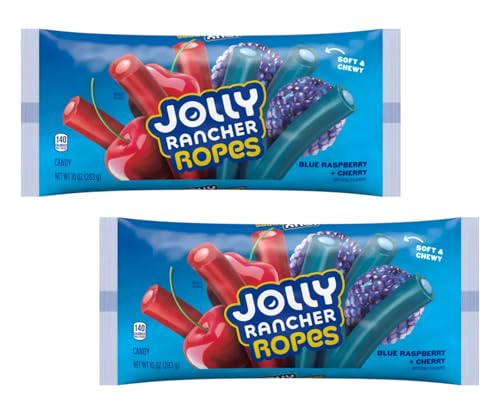 Smiling Sweets Jolly Rancher Ropes, Blue Raspberry and Cherry Flavors, Classic Taste Everyone Loves with A Gummy Twist and Fun For Everyone (Pack of 2)